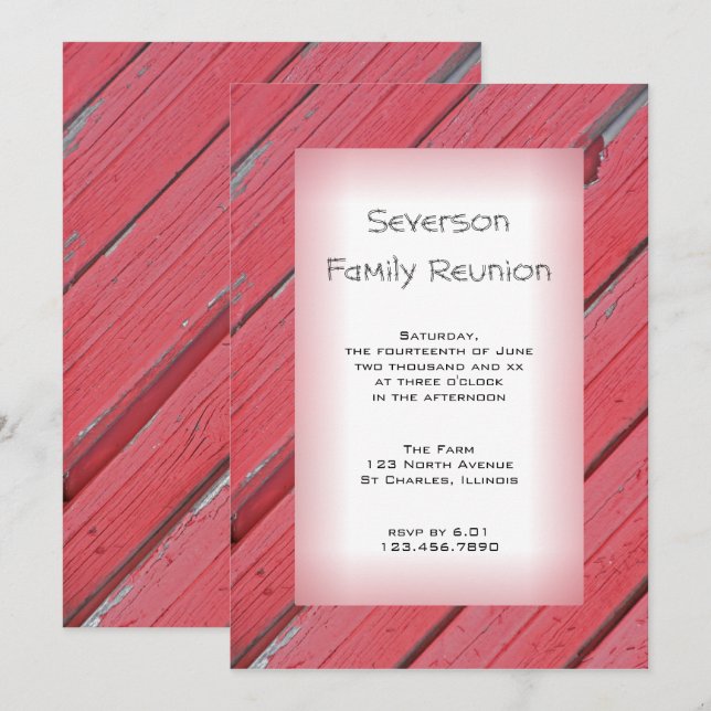 Red Rustic Barn Wood Country Family Reunion Invitation (Front/Back)