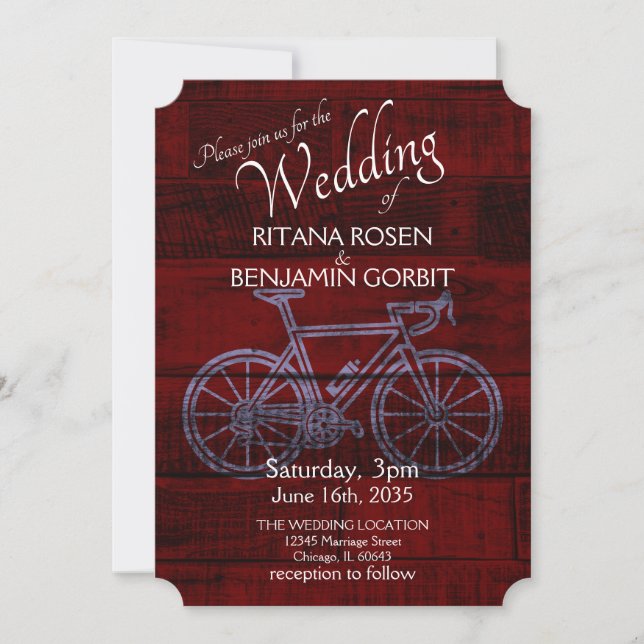 Red Rustic Bicycle Wedding Invitation (Front)