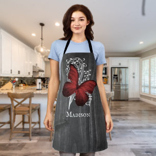 Red Rustic Butterfly Personalised Apron