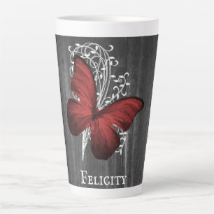 Red Rustic Butterfly Personalised Latte Mug