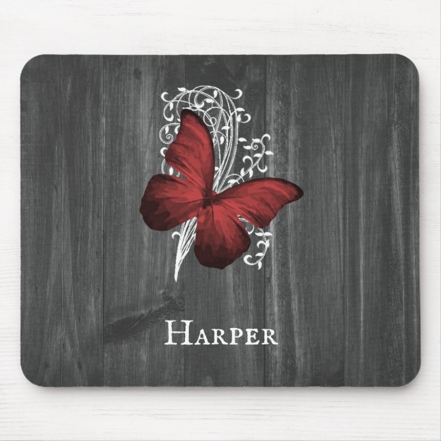 Red Rustic Butterfly Personalised Mouse Pad (Front)