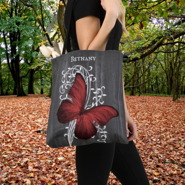 Red Rustic Butterfly Personalised Tote Bag (Red Rustic Butterfly Personalized Tote Bag)