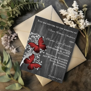 Red Rustic Butterfly Wedding Invitation