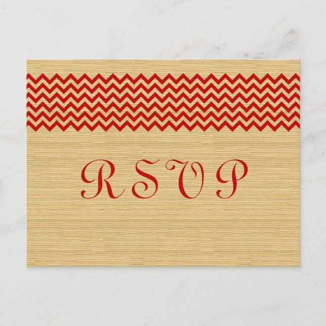 Red Rustic Chevron RSVP Postcard (Front)