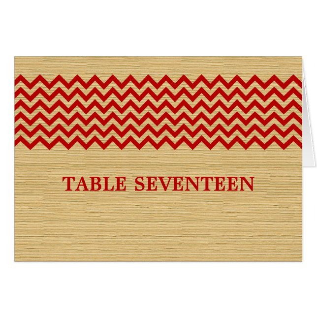 Red Rustic Chevron Table Number Card (Front Horizontal)
