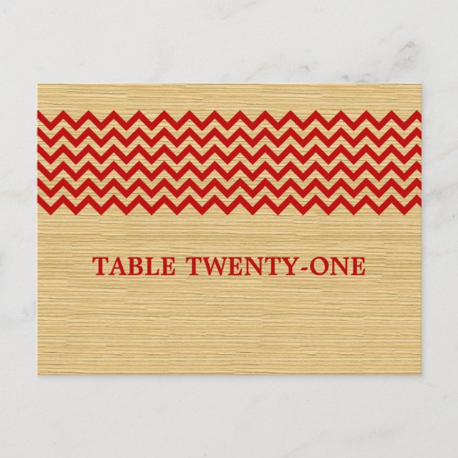 Red Rustic Chevron Table Number Postcard (Front)