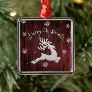 Red Rustic Christmas Reindeer Ceramic Ornament
