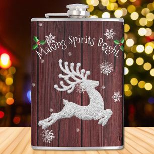 Red Rustic Christmas Reindeer Flask