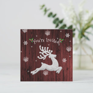 Red Rustic Christmas Reindeer Invitation