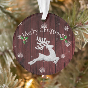 Red Rustic Christmas Reindeer Ornament