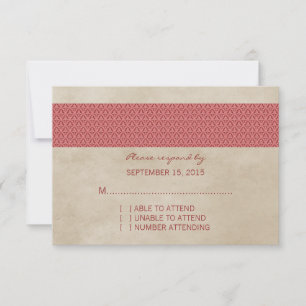 Red Rustic Damask RSVP Card