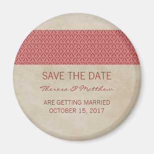 Red Rustic Damask Save the Date Magnet