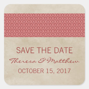 Red Rustic Damask Save the Date Stickers