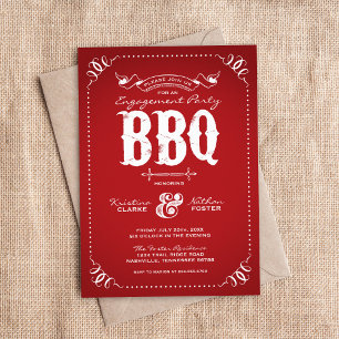 Red Rustic Engagement Party BBQ Invitation