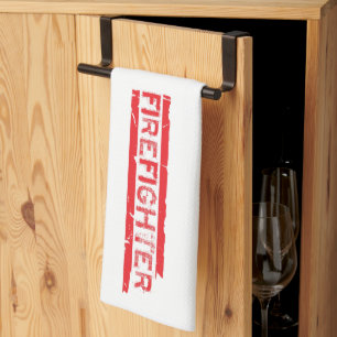 Red Rustic Firefighter Fireman Manly Cool Tea Towel