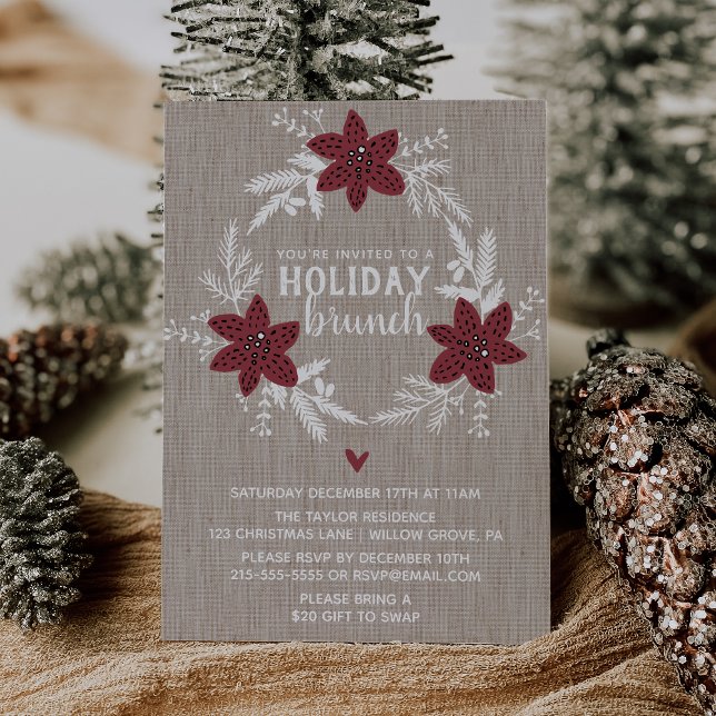 Red Rustic Floral Holiday Brunch Party Invitation (Creator Uploaded)