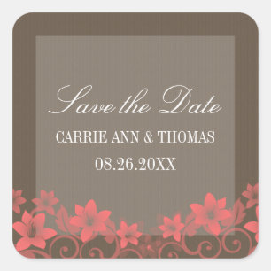 Red Rustic Floral Save the Date Stickers