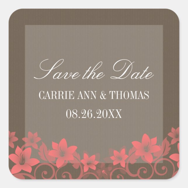 Red Rustic Floral Save the Date Stickers (Front)