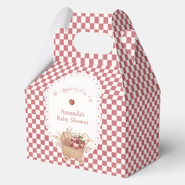Red Rustic Gingham Boho Apple Baby Shower Favour Box (Front)