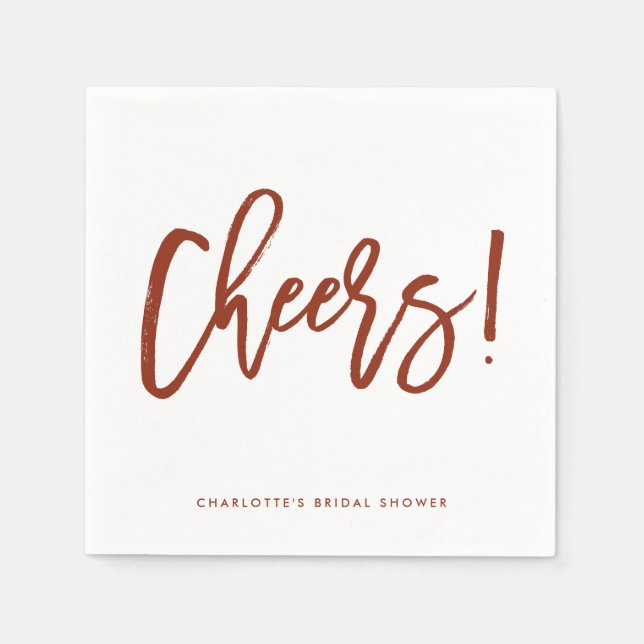 Red Rustic Hand Lettering Cheers Wedding Napkin (Front)