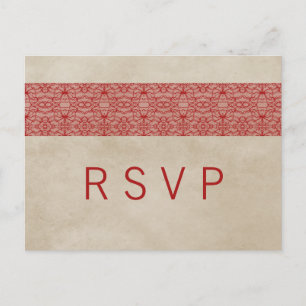 Red Rustic Lace RSVP Postcard