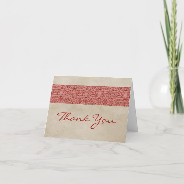 Red Rustic Lace Thank You Card (Front)
