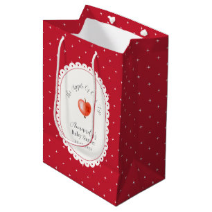 Red Rustic Minimalist Vintage Apple Baby Shower Medium Gift Bag
