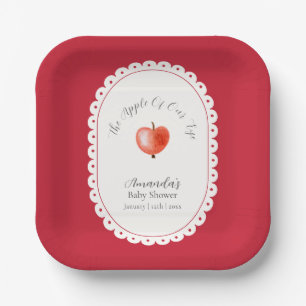 Red Rustic Minimalist Vintage Apple Baby Shower Paper Plate