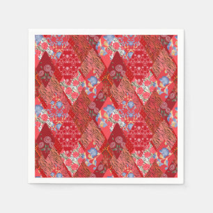 Red , rustic , patchwork napkin