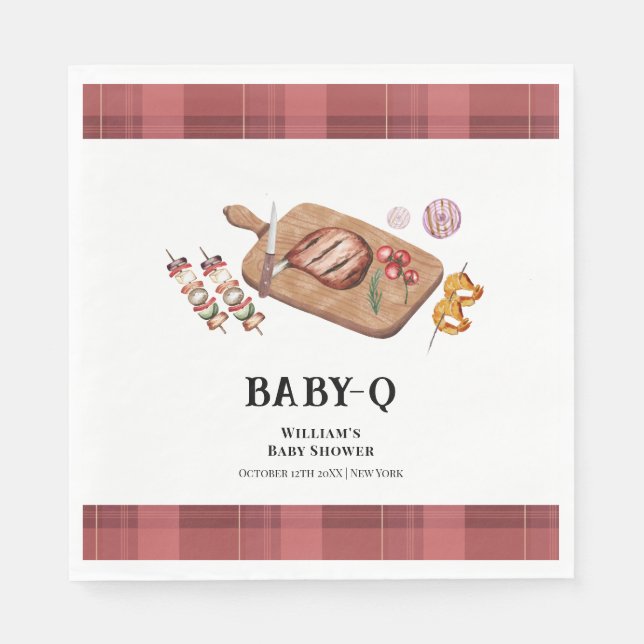 Red Rustic Plaid Country Baby Q Baby Shower  Napkin (Front)