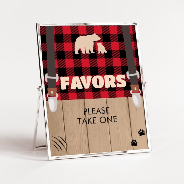 Red Rustic Plaid Lumberjack Baby Shower Favours Poster (Plaid Lumberjack Baby Shower Favors Sign)