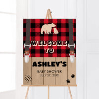 Red Rustic Plaid Lumberjack Baby Shower Welcome
