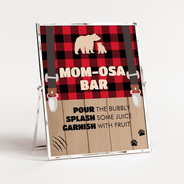 Red Rustic Plaid Lumberjack Mum Osa Bar Poster (Plaid Lumberjack Baby Shower Mom Osa Bar Sign)