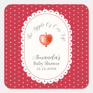 Red Rustic Sparkling Vintage Apple Baby Shower Square Sticker