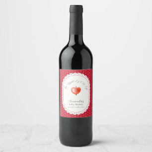 Red Rustic Sparkling Vintage Apple Baby Shower Wine Label
