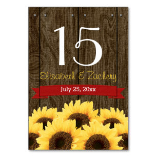 RED RUSTIC SUNFLOWER TABLE NUMBER CARD