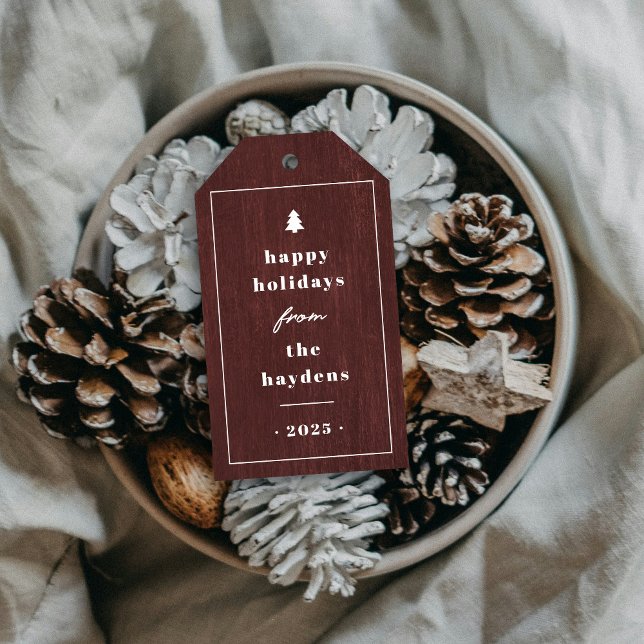 Red Rustic Tree Woodgrain Christmas Gift Tag (Creator Uploaded)