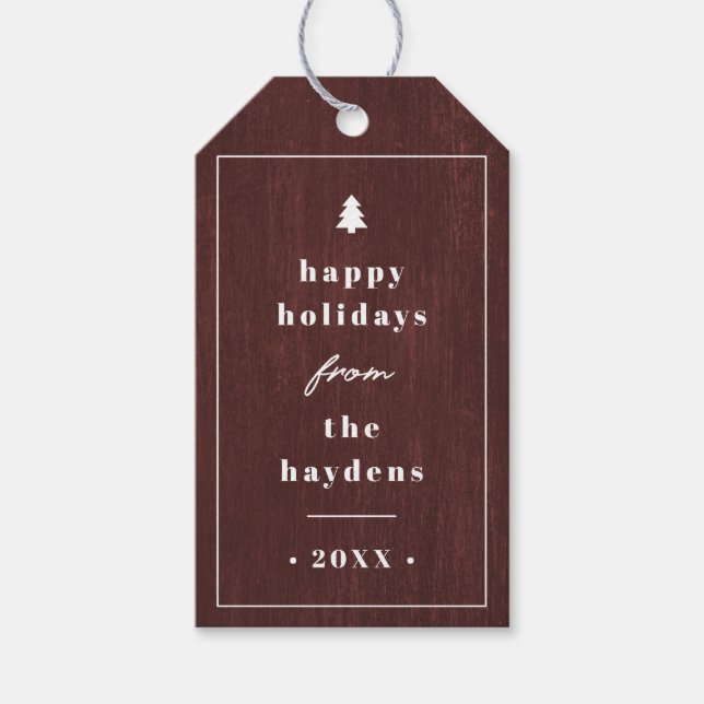 Red Rustic Tree Woodgrain Christmas Gift Tag (Front)