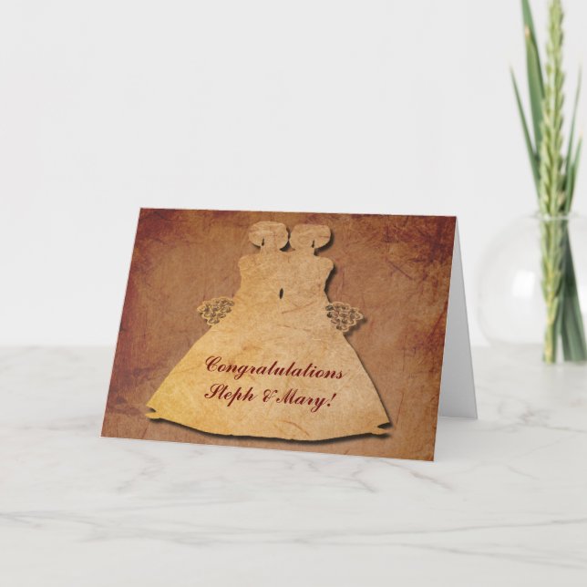 Red Rustic Wedding Card for Lesbian Brides (Front)