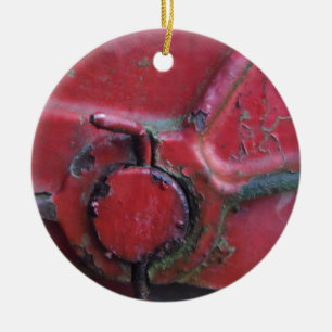 Red rusty truck close-up ceramic tree decoration