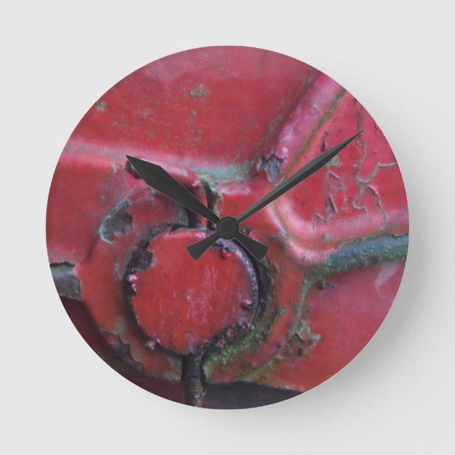 Red Rusty truck close-up Round Clock (Front)