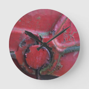 Red Rusty truck close-up Round Clock