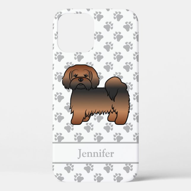 Red Sable Lhasa Apso Cartoon Dog & Name Case-Mate iPhone Case (Back)
