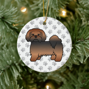 Red Sable Lhasa Apso Cute Cartoon Dog Ceramic Ornament
