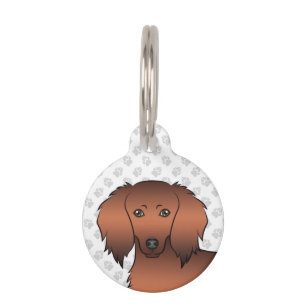 Red Sable Long Hair Dachshund Cartoon Dog Head Pet Tag