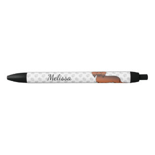 Red Sable Long Hair Dachshund Cartoon Dog & Name Black Ink Pen