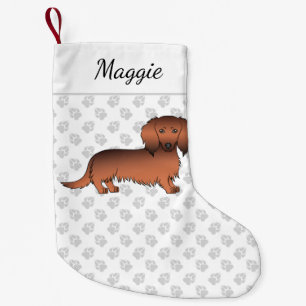 Red Sable Long Hair Dachshund Cartoon Dog & Name Small Christmas Stocking