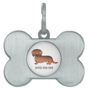 Red Sable Long Hair Dachshund Cartoon Dog & Number Pet ID Tag