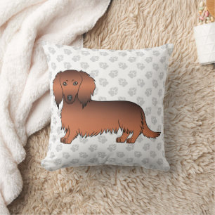 Red Sable Long Hair Dachshund Cartoon Dog & Paws Cushion