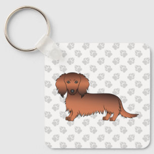 Red Sable Long Hair Dachshund Cartoon Dog & Paws Key Ring